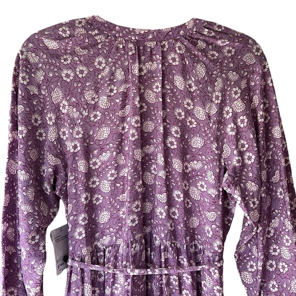 NWT | FLORAL RUFFLE HEM BOHO DRESS BUTTON FRONT TIE WAIST PURPLE | SIZE: SMALL - Picture 9 of 13